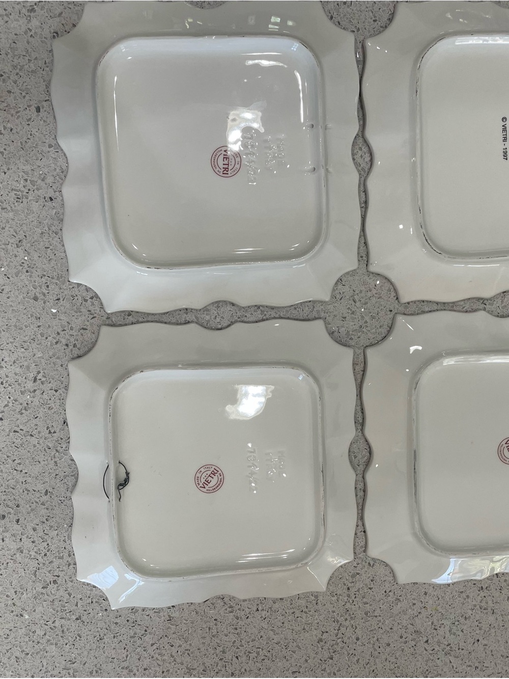 Vietri Dessert Plates or wall decor of disappearing Red Apple Motif and Red Trim - Picture 6 of 10